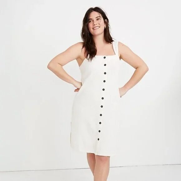 Madewell White Midi Dress with Black Buttons - Picture 1 of 11